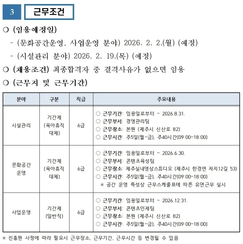 제주콘텐츠진흥원 기간제 근로자 채용 공고 (-1/12 18시까지) 이미지 3