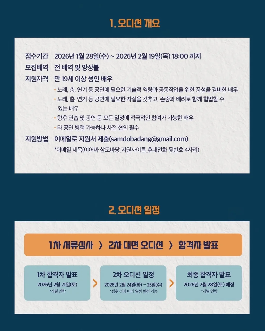 제주아트센터 창작뮤지컬 <이어싸 삼도바당> 주조연 및 앙상블 배우 오디션 공고 이미지 1